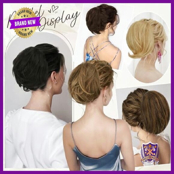 Real Human Hair Bun Clip Ponytail Extension, Straight Updo main image 4